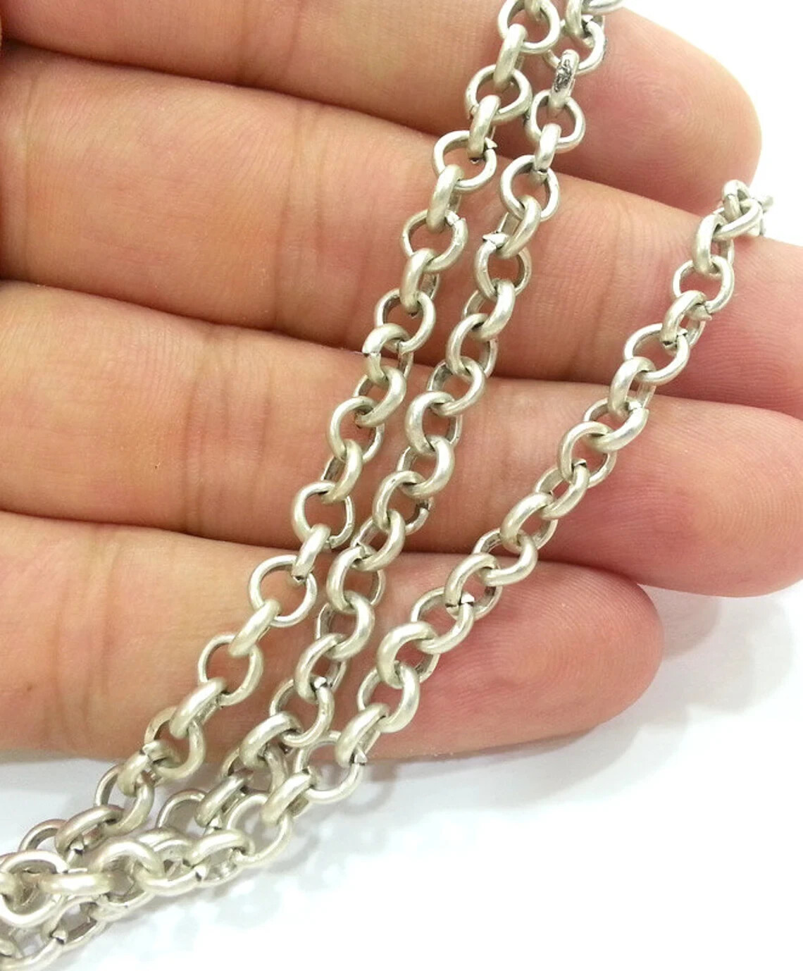 Silver Rolo Chain 1 Meter – 3.3 Feet (5 mm) Antique Silver Plated Rolo Chain