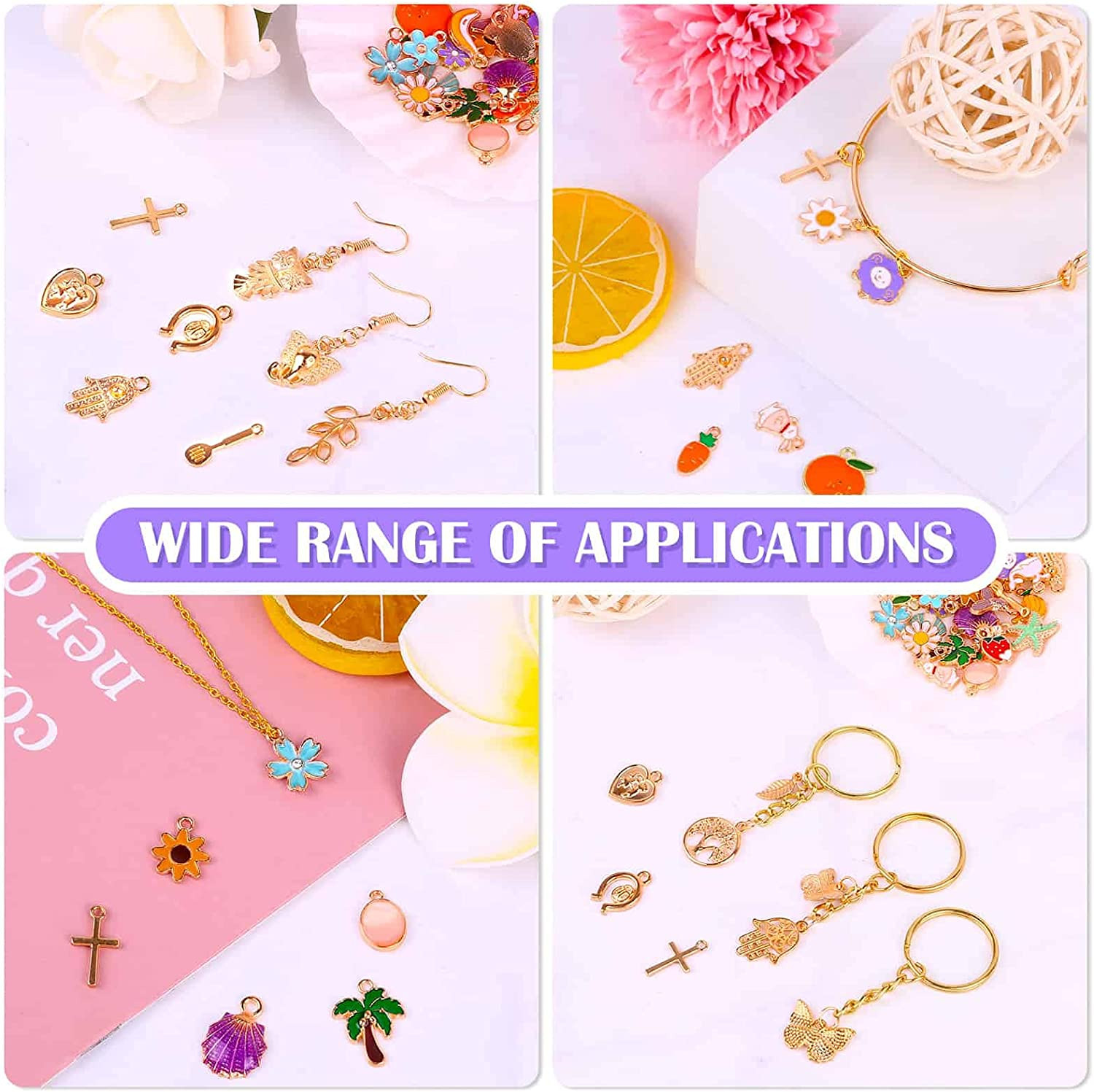 300Pcs Charms for Jewelry Making, Wholesale Bulk Assorted Gold-Plated Enamel Ear