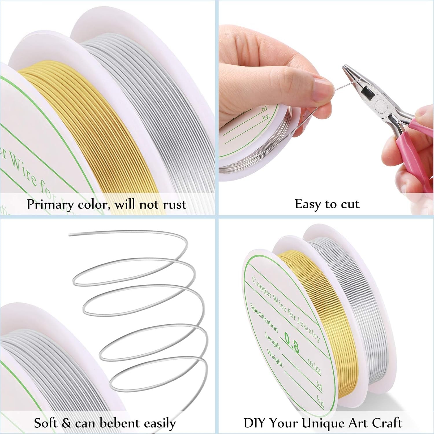 2 Pack Jewelry Craft Wire – 20 Gauge Tarnish Resistant Copper Beading Wire for J