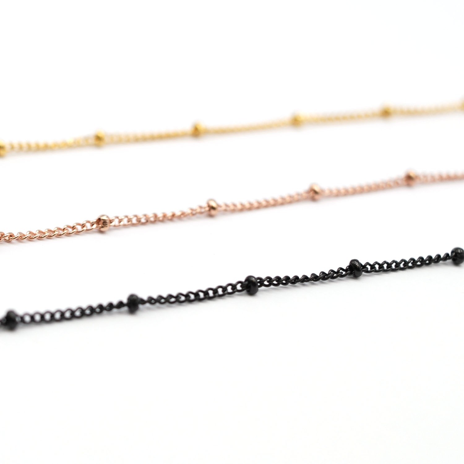 1Yard 18K Gold/Rose Gold Plated Stainless Steel Satellite Beads Chain SSC03