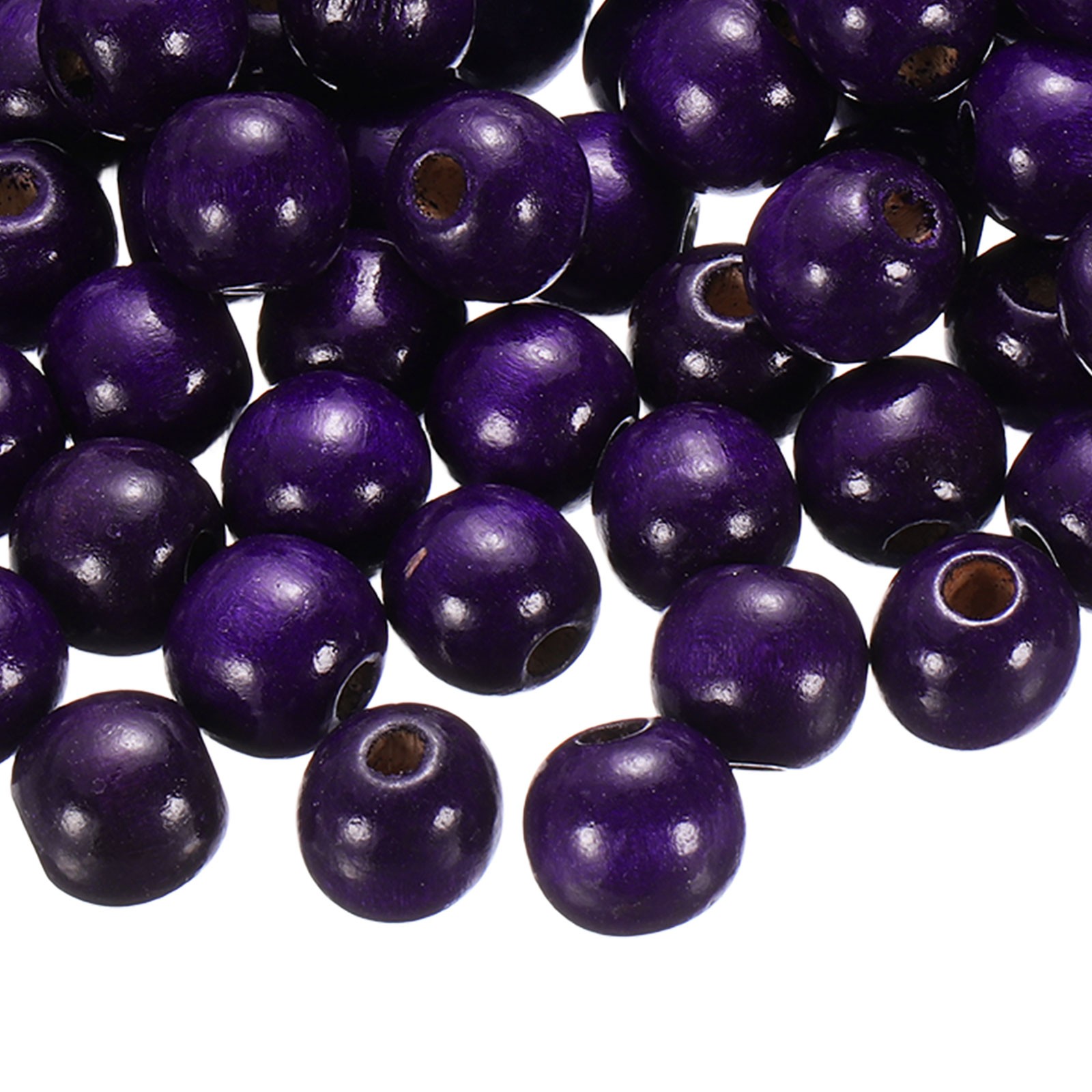 200Pcs Large Hole Wooden Beads 15x16mm Natural Round Wood Bead Purple