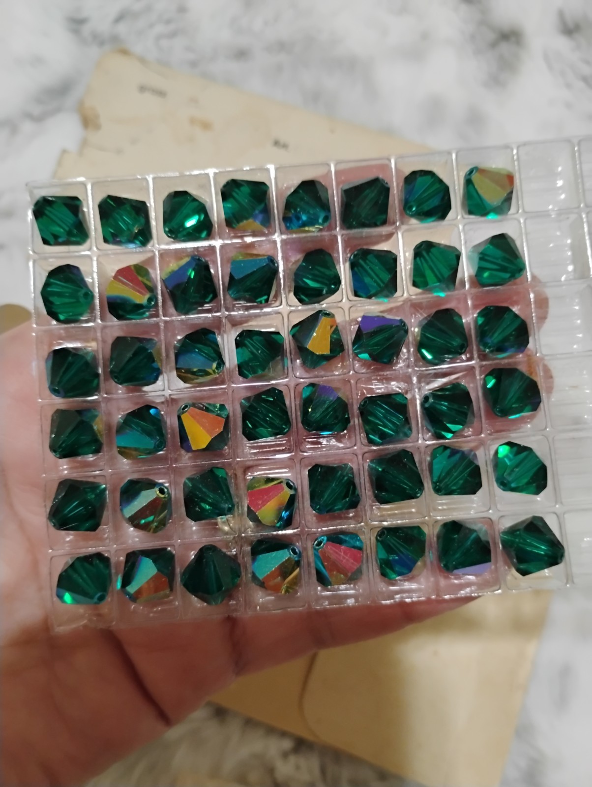 VINTAGE SWAROVSKI EMERALD AURORA BOREALE CRYSTAL BEADS 5301/10mm 48 AVAILABLE