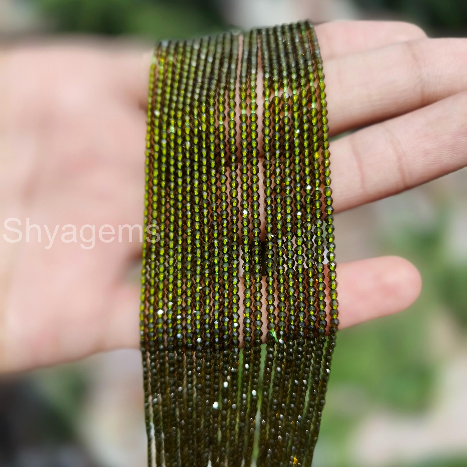Green Moldavite Quartz Beaded Necklace . 2mm Faceted Rondelle Beads Necklace