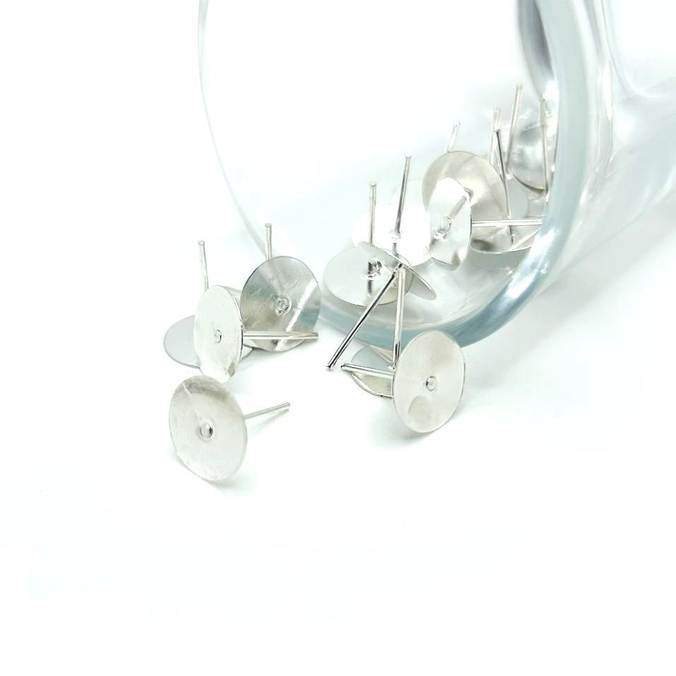 10mm Bright Silver Round Flat Ear Stud Earring Bases – US Selle