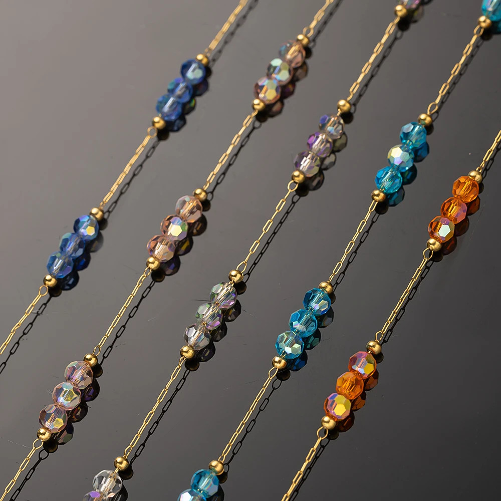 1Meter Stainless Steel Colorful Crystal Beading Chain for DIY Handmade Necklaces
