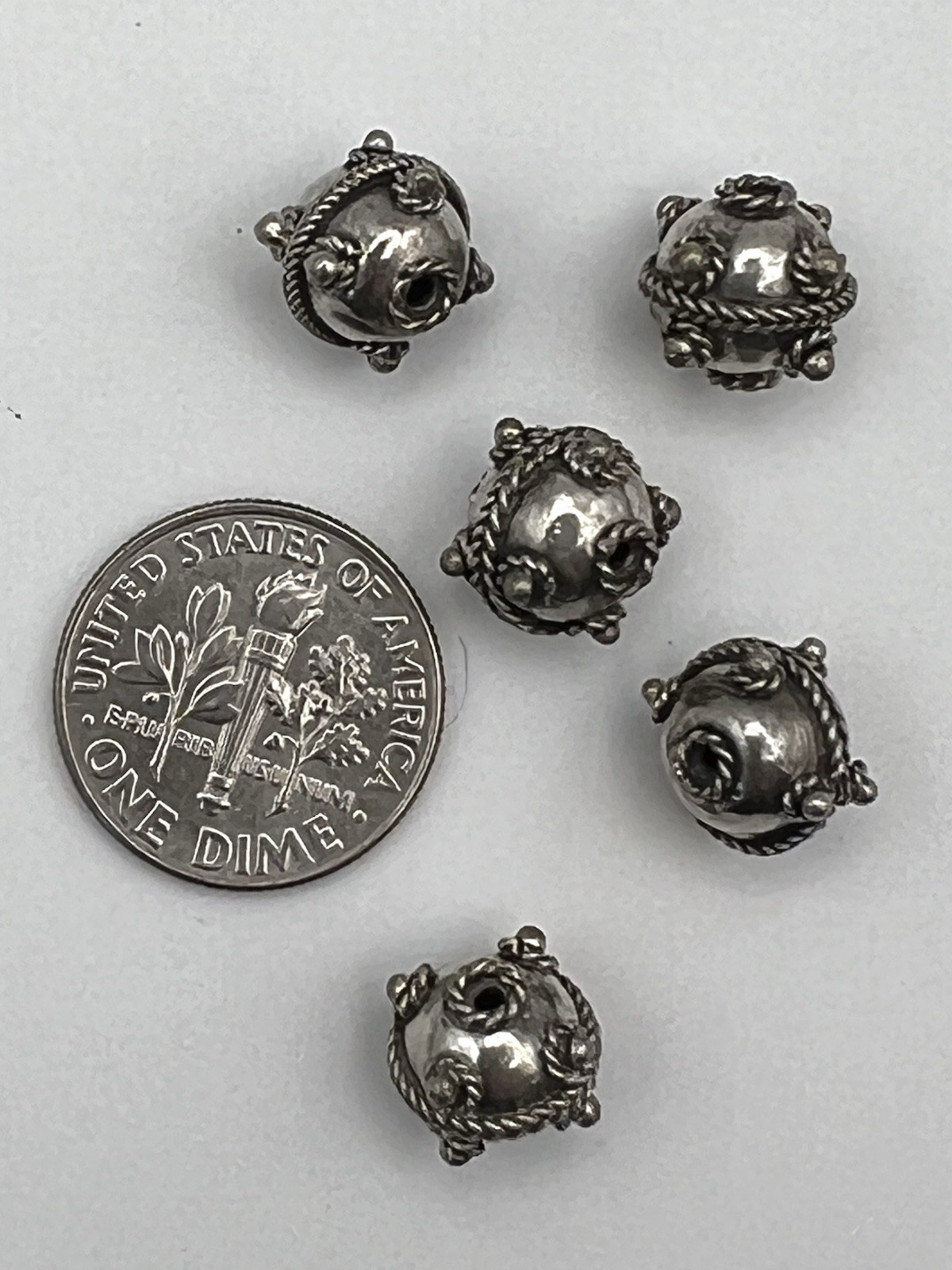 5 Handmade Sterling Silver Oxidized Round Focal Bali Beads 10mm – SS114
