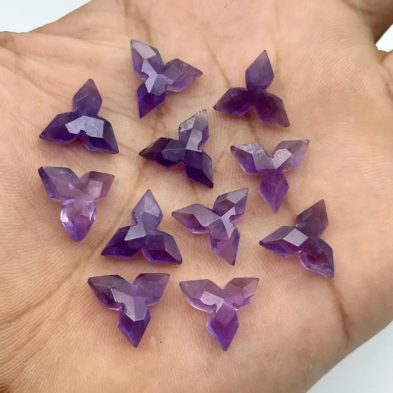 5Pcs Purple Amethyst Ninja Star Shape Gemstone, Hand Carved Star 12 MM