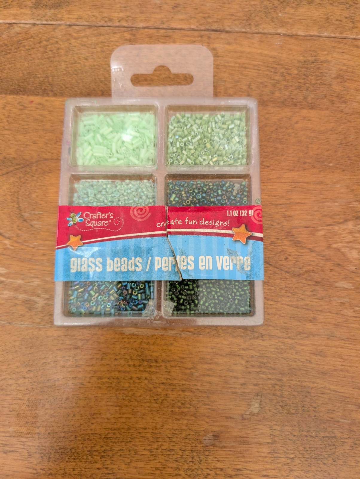 Crafters Square Glass Bead Set UNOPENED Greens Iridescent Y2K