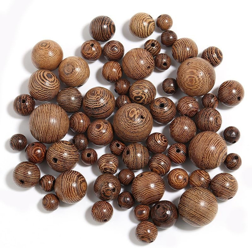 150PCS 12mm Dark Brown Wooden Beads Undyed Natural Stripe Round Wood Beads Bulk