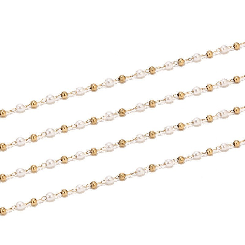 1Foot No Tarnish Pearl Beads Stainless Steel Chain for Necklace Bracelet SSF117
