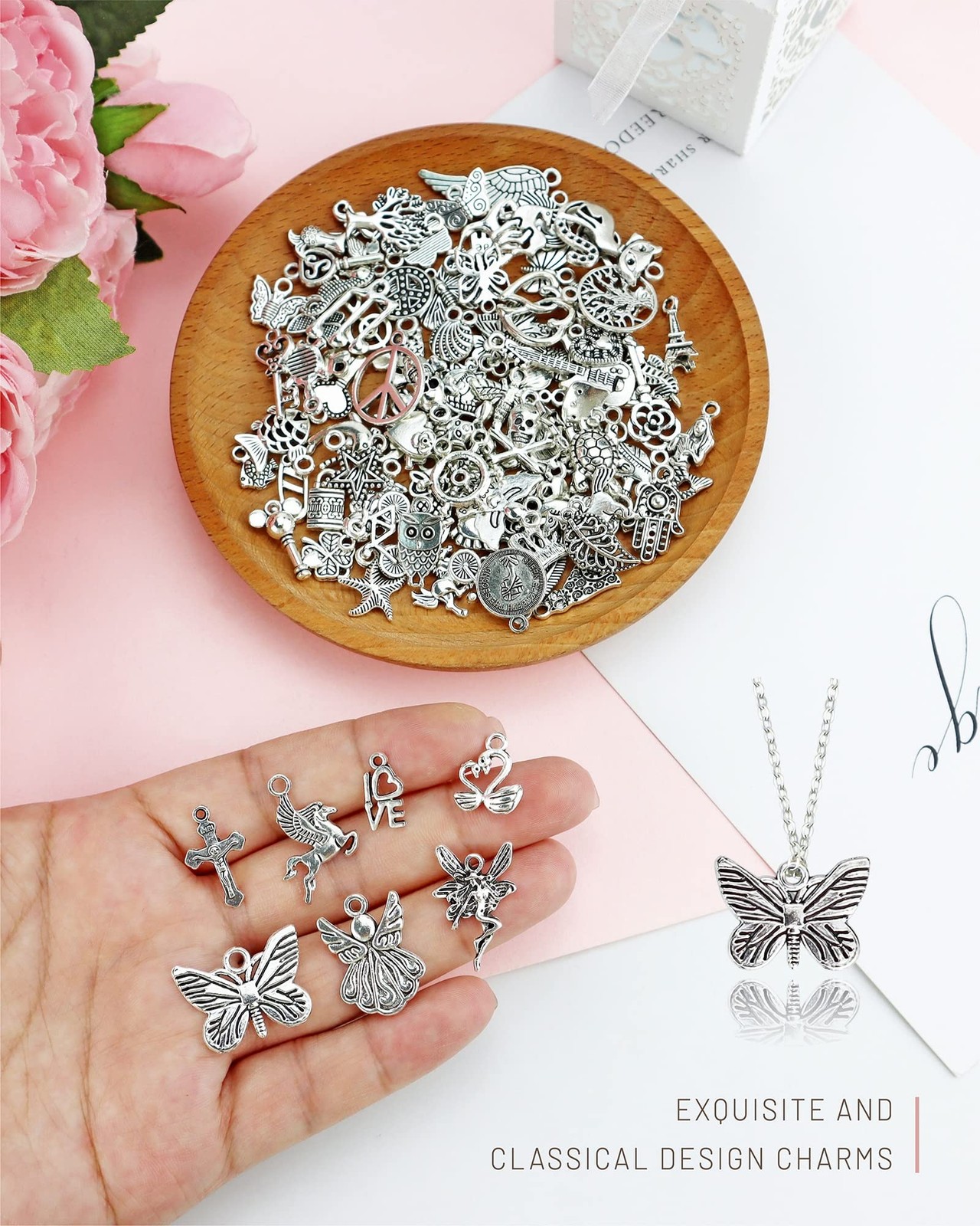 JIALEEY Wholesale Bulk Lots Jewelry Making Silver Charms Mixed Smooth Tibetan…