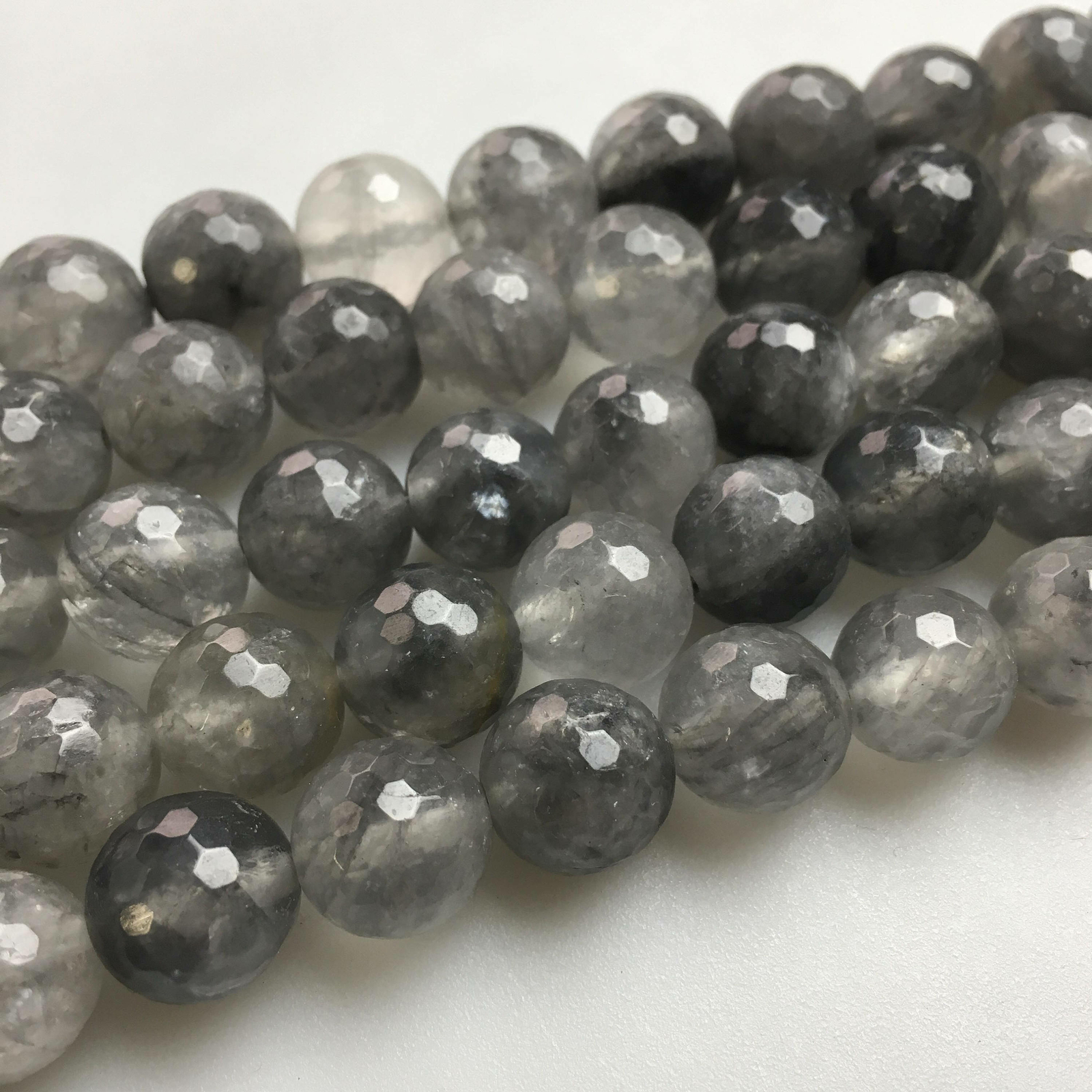 Cloudy Gray Quartz Faceted Round Beads 4mm 6mm 8mm 10mm 12mm 14mm 15.5″ Strand