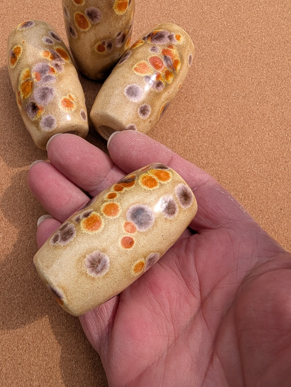 Beige Plum Orange Macramé Bead Lot Destash Tube Mix Match Ceramic Beads XL Large