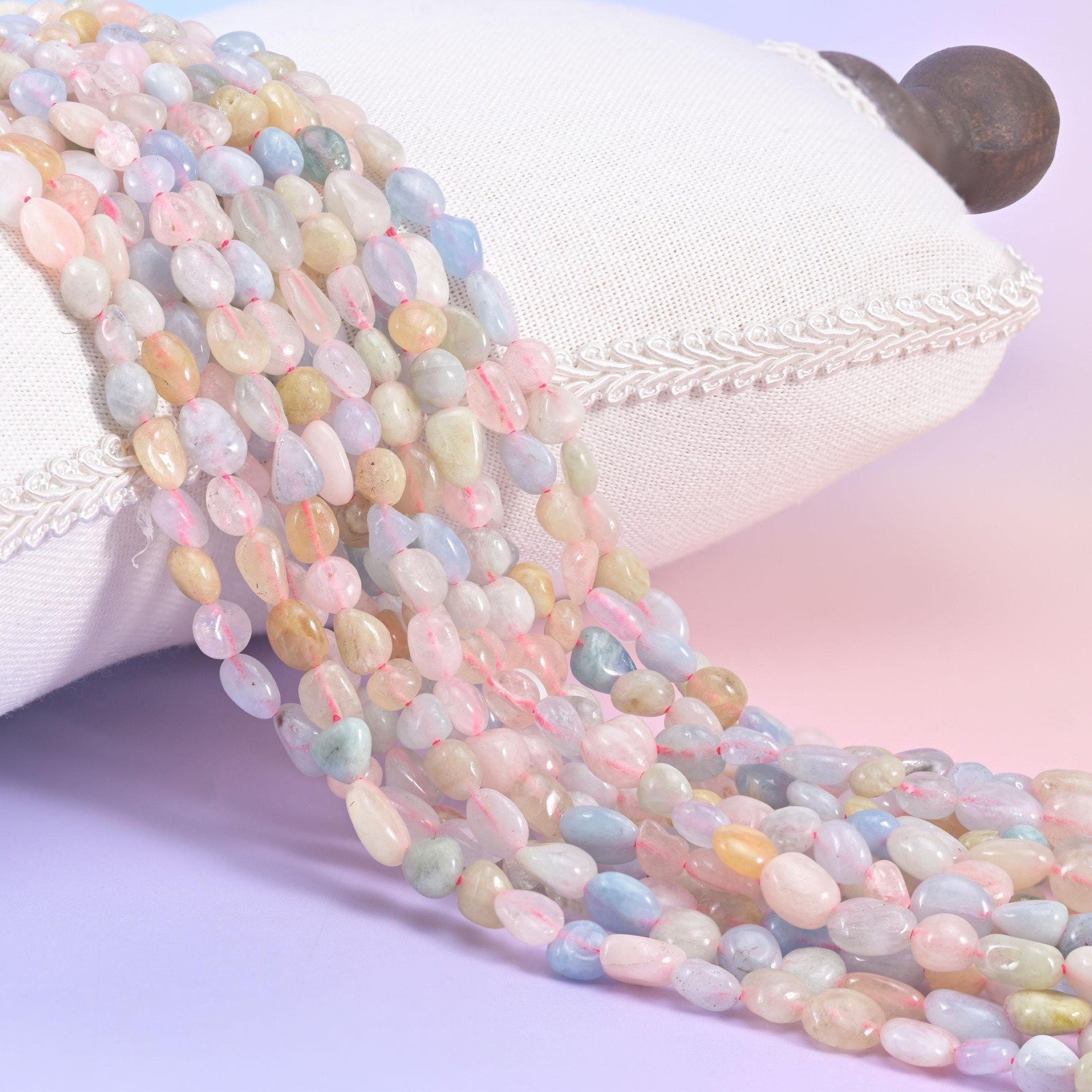 Colorful Morganite Pebble Nugget Beads 5-8mm Jewelry Making 15.5″ Strand