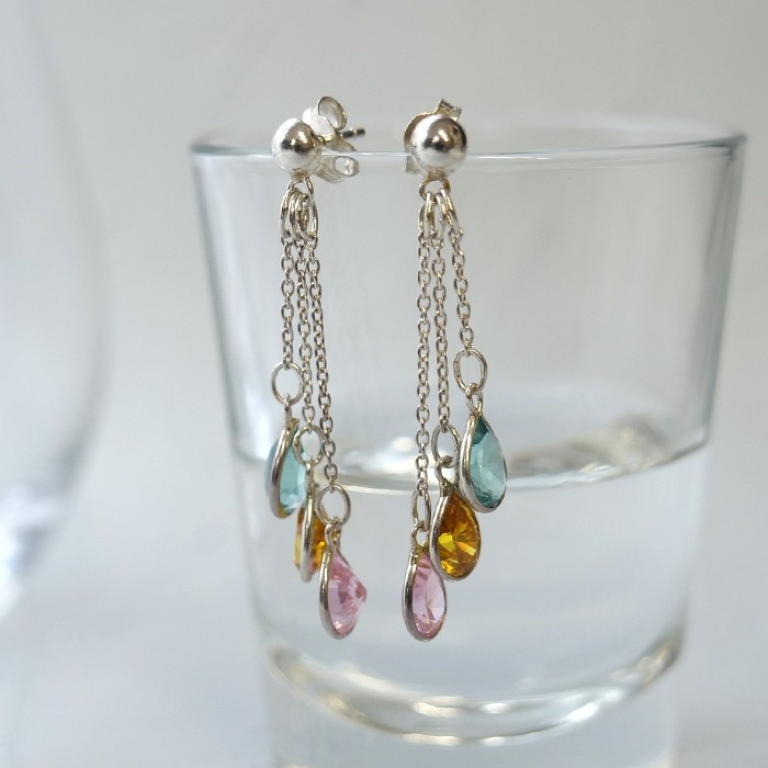 Cubic Zirconia Earrings, SV925 Silver, Made in Thailand