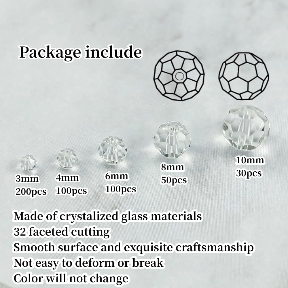480Pcs Crystal Glass Beads 3Mm 4Mm 6Mm 8Mm 10Mm round Faceted Glass Spacer
