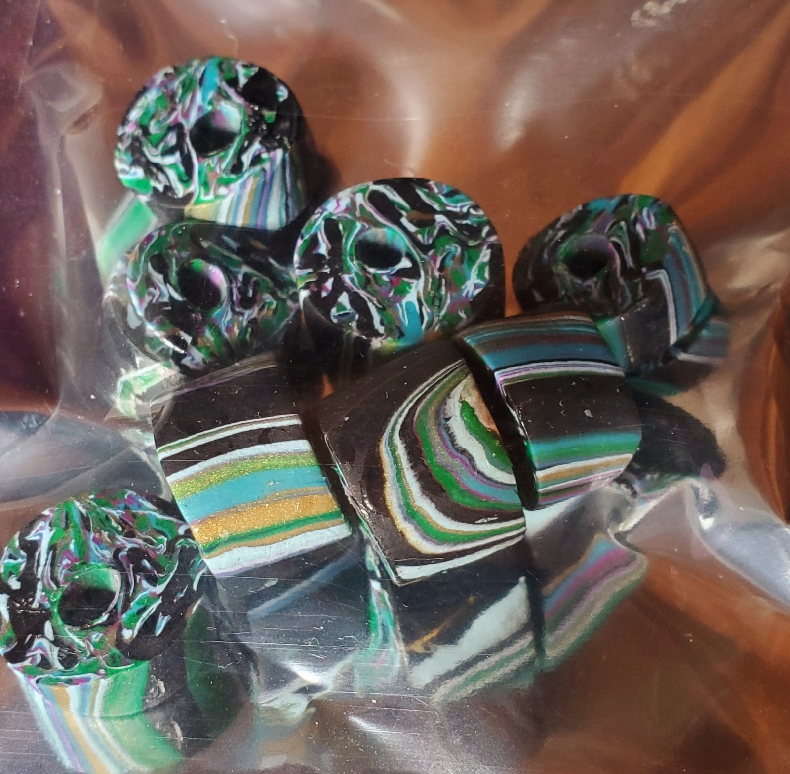 Hand-made Sculpy Polymer Bead Lot Of 7 For Crafts Jewelry