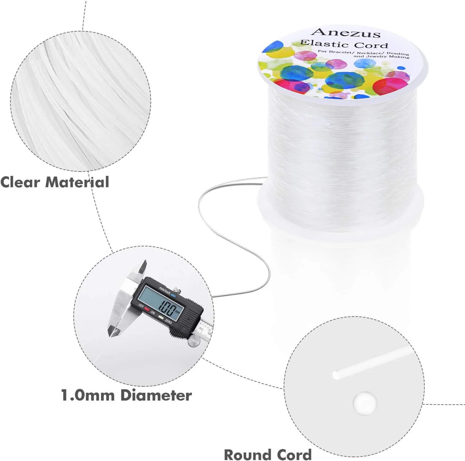 Elastic String for Bracelets,1mm Elastic Bracelet String Beading String Stretch