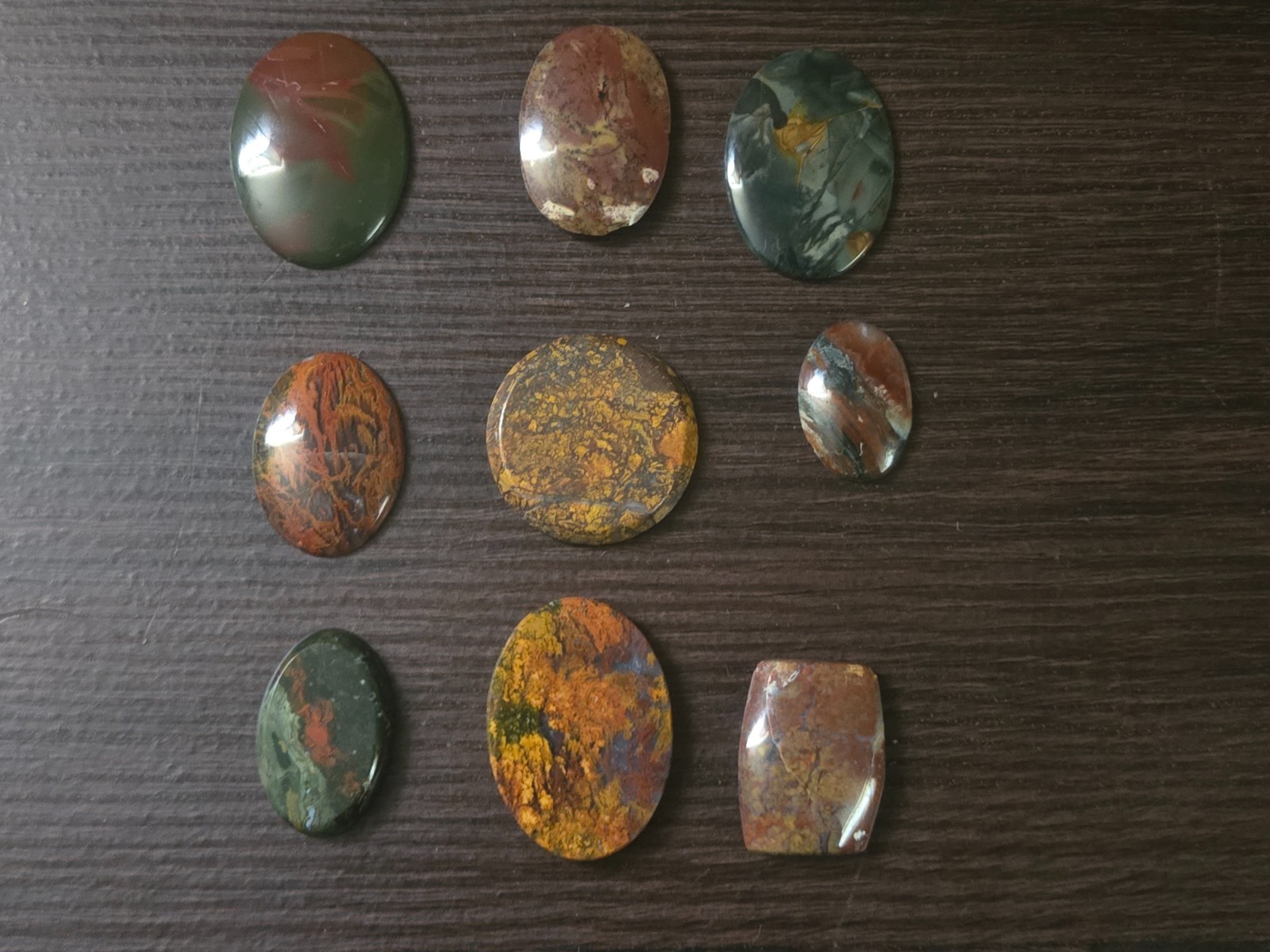 Lot 9 Polished Jasper Agate Cabochons Earth Tone Oval Round Jewelry Making Stone