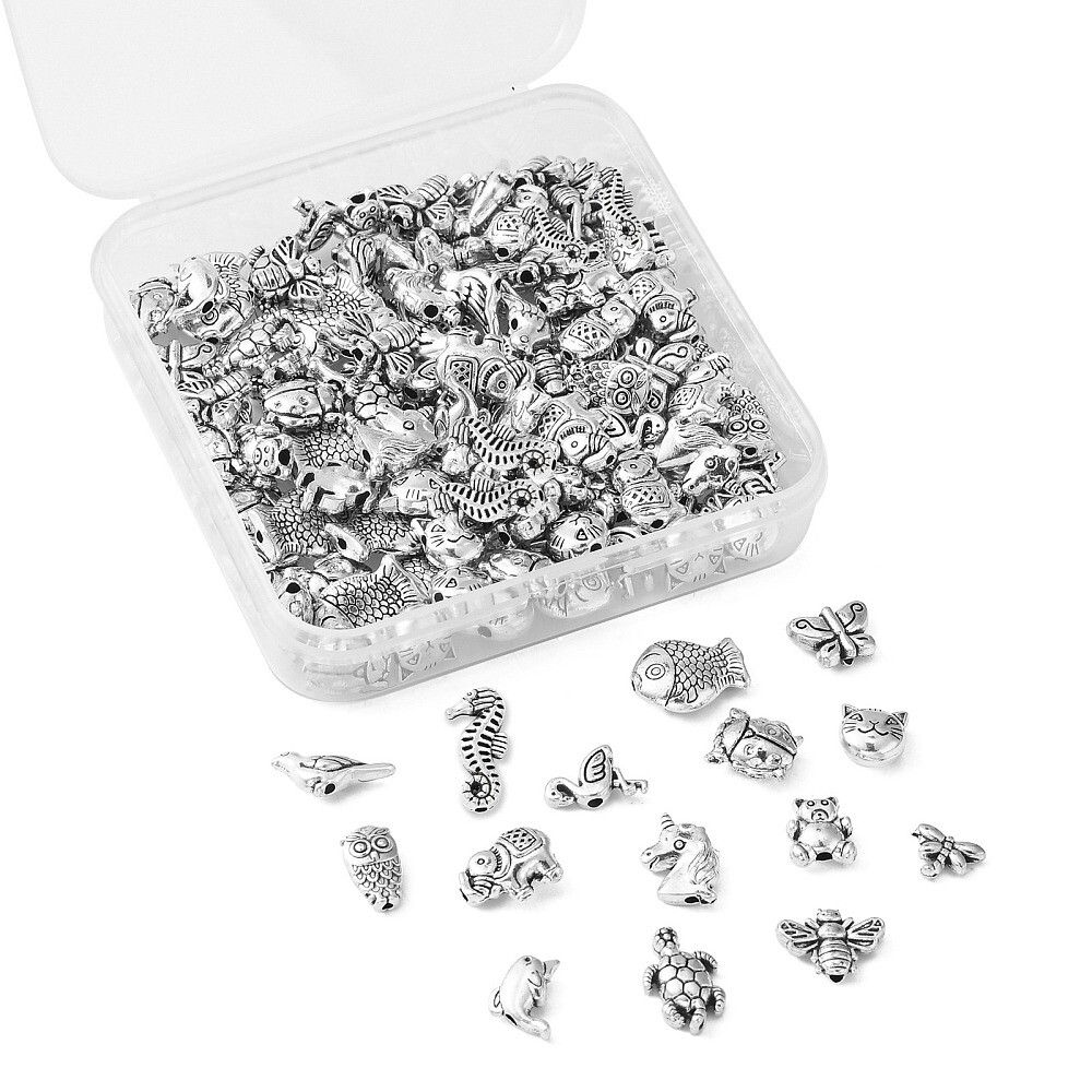 150Pcs Silver Animal Spacer Beads Bear Cat Fish Bead for Bracelet Jewelry Making