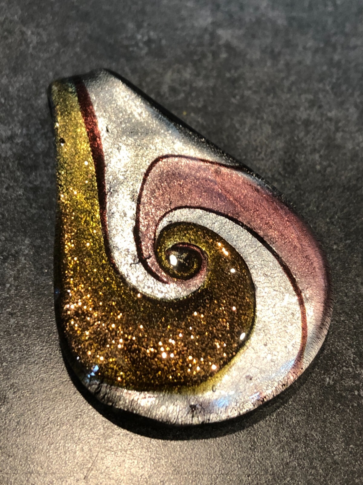Pendant Artisan Hand Made Glass Spoon Style in Swirled Pink Silver & Gold Colors