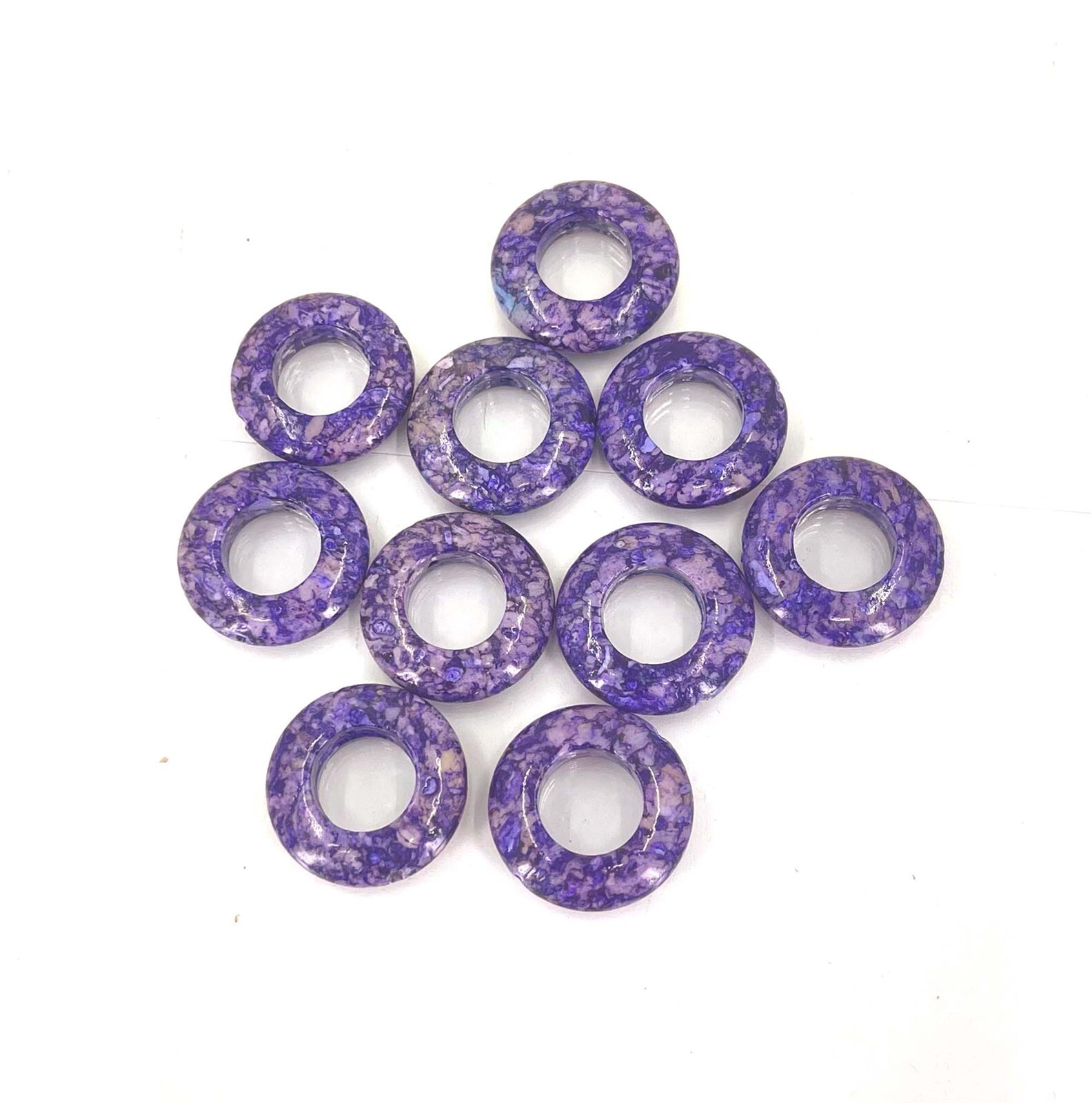 10 Rain Flower Stone Purple Frame Donut Coin Round Beads 20mm