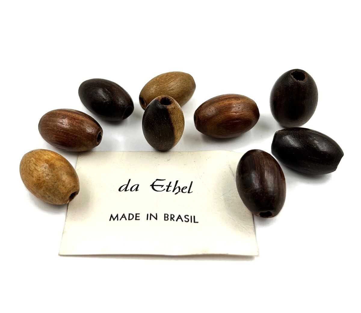 18 VINTAGE GENUINE BRAZILIAN IRON WOOD OVAL 20x14mm SMOOTH LARGE HOLE BEADS 2991