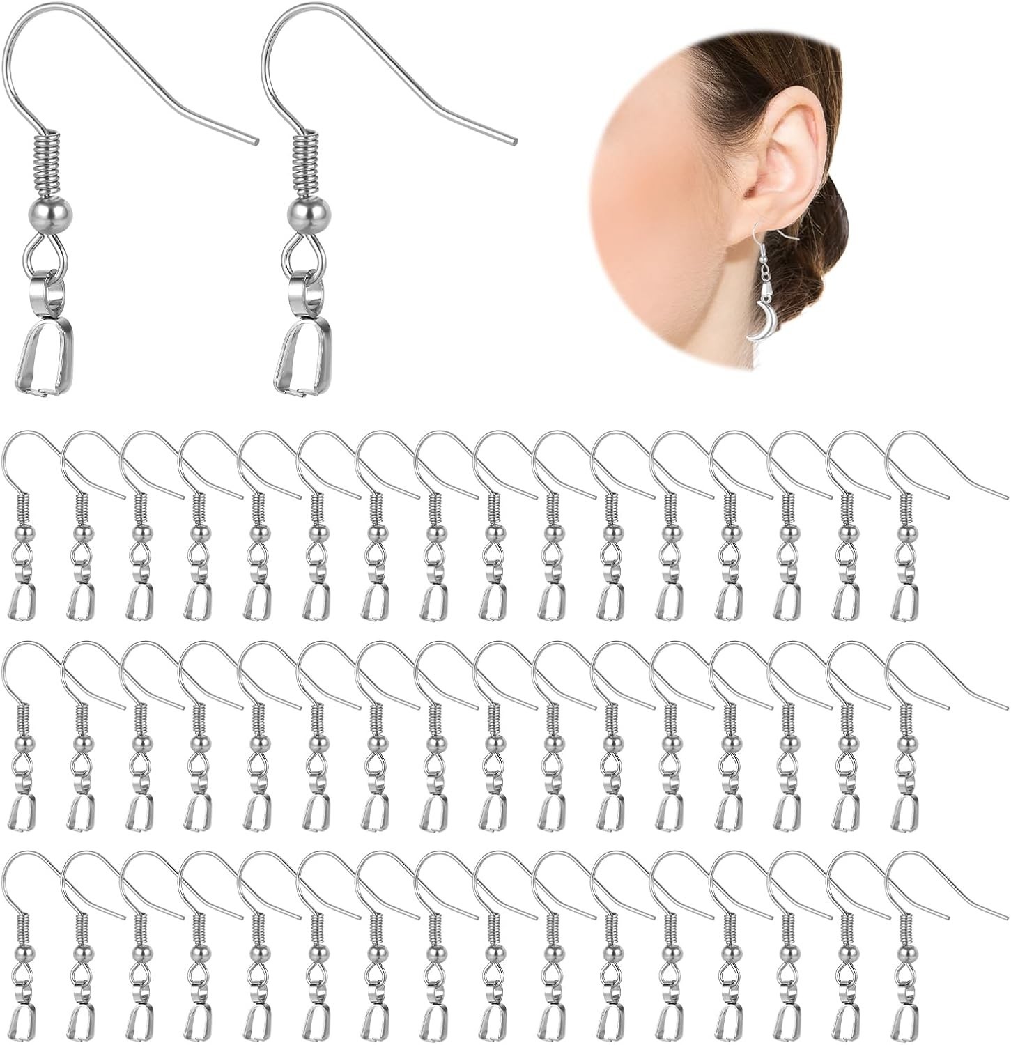 Stainless Steel Earring Hooks Kit – 50 Pcs for DIY Jewelry Making Supplies