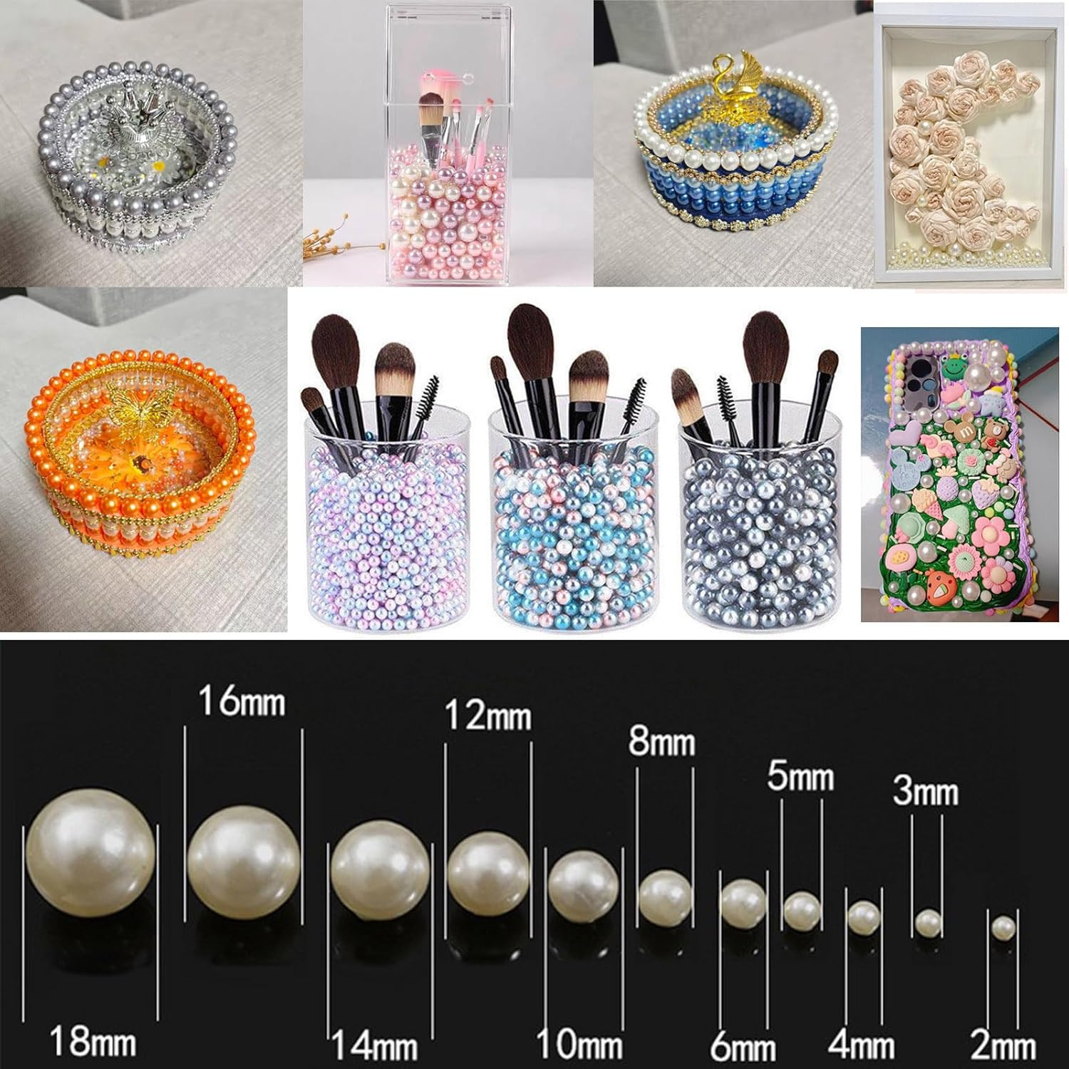 1050PCS Assorted Pearls No Holes, 3-14Mm Darkgreen Pearl Beads, Loose Pearl with