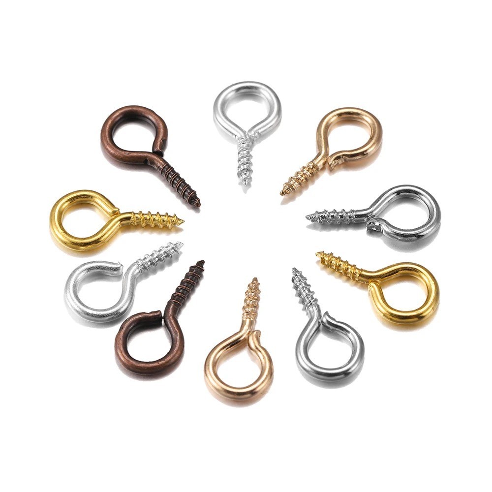 100-200Pcs Small Mini Screw Eye Pins Screw Eyelets Hooks Gold Jewelry Making DIY