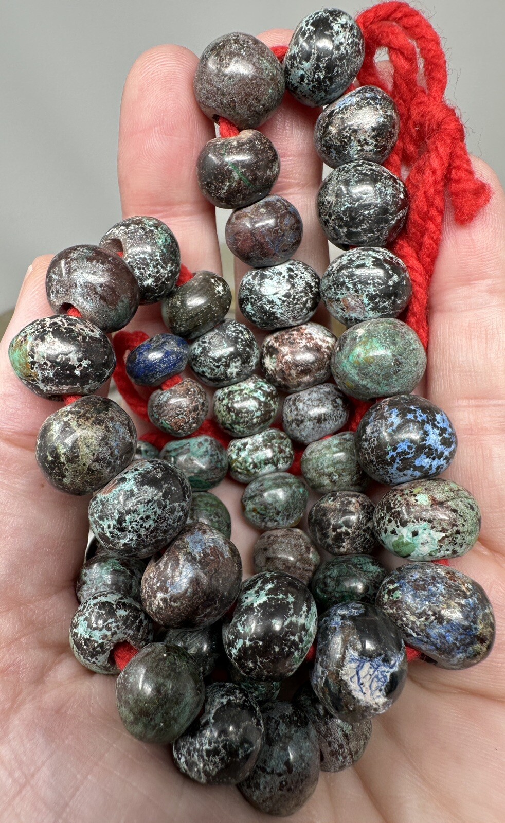 VTG Egyptian Turquoise Spiderweb Round Loose Beads Beaded Necklace 134.3 grams