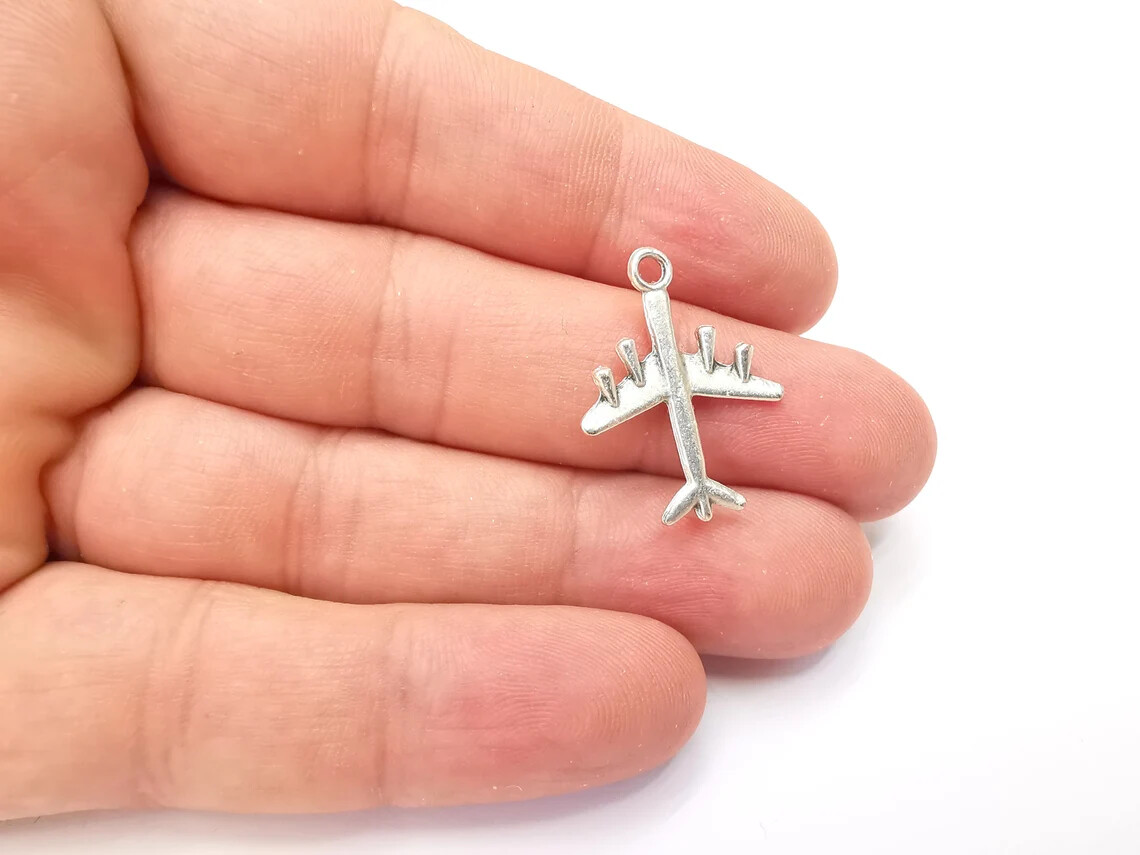 5 Pieces Passenger Aircraft Charms, Antique Silver Plated jewelry Accessories