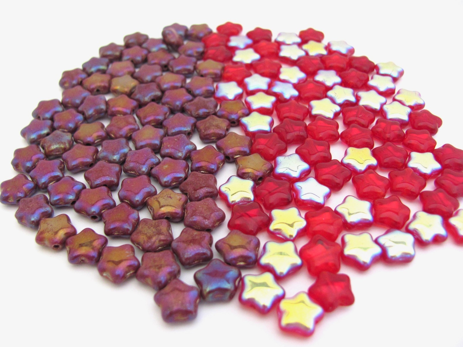 Star Beads Czech Glass 8mm 135 Piece Lot Red AB and Rose AB Holiday Stars