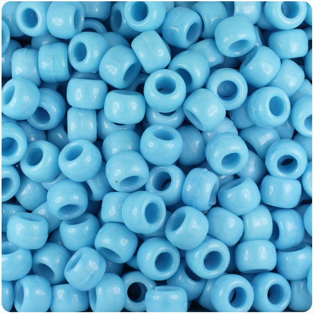 BeadTin Powder Blue Marbled 9mm Barrel Pony Beads (500pcs)