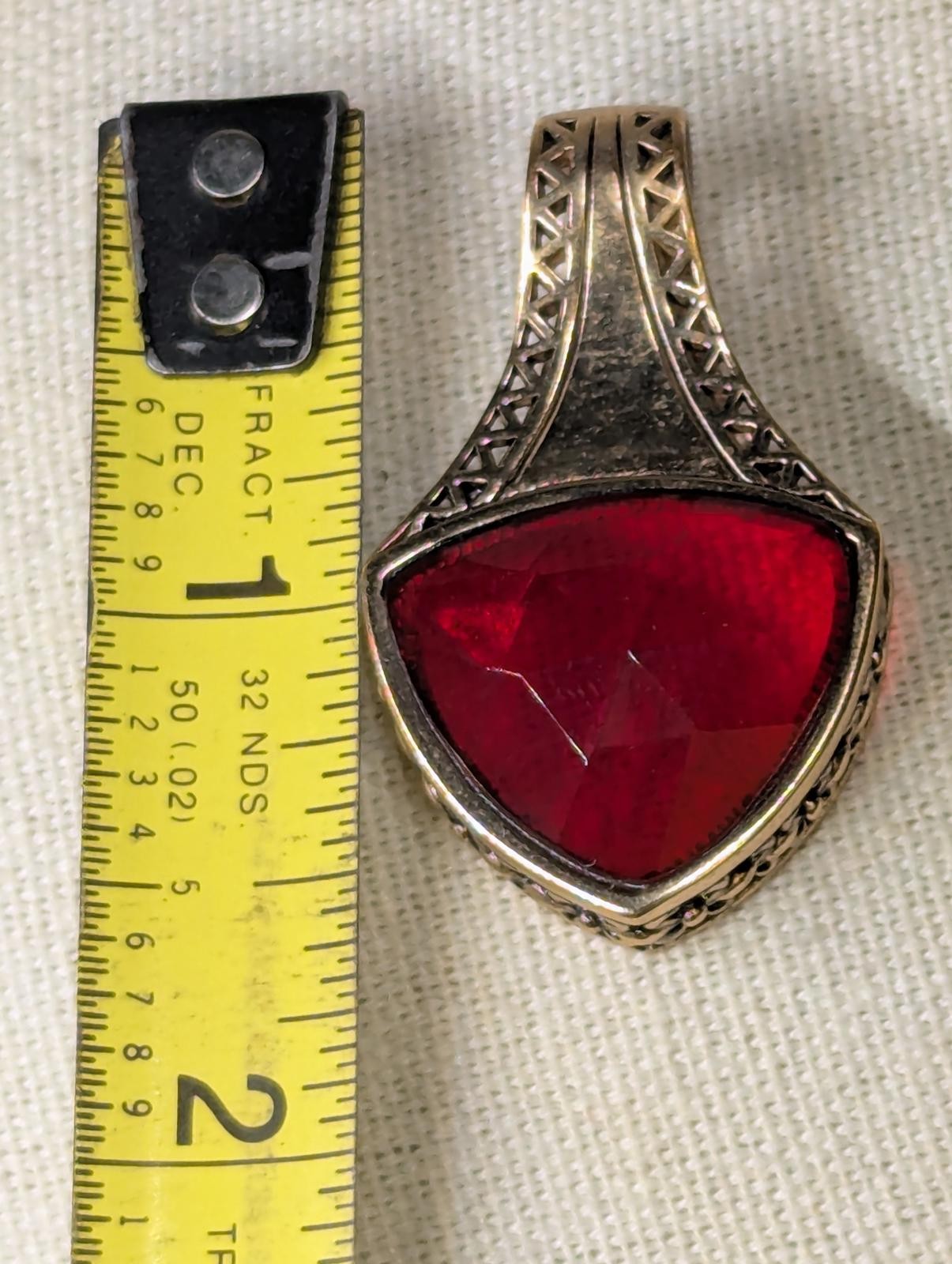 Barse Red Glass Pendant with Intricate Metalwork, Marked “Barse Thailand”