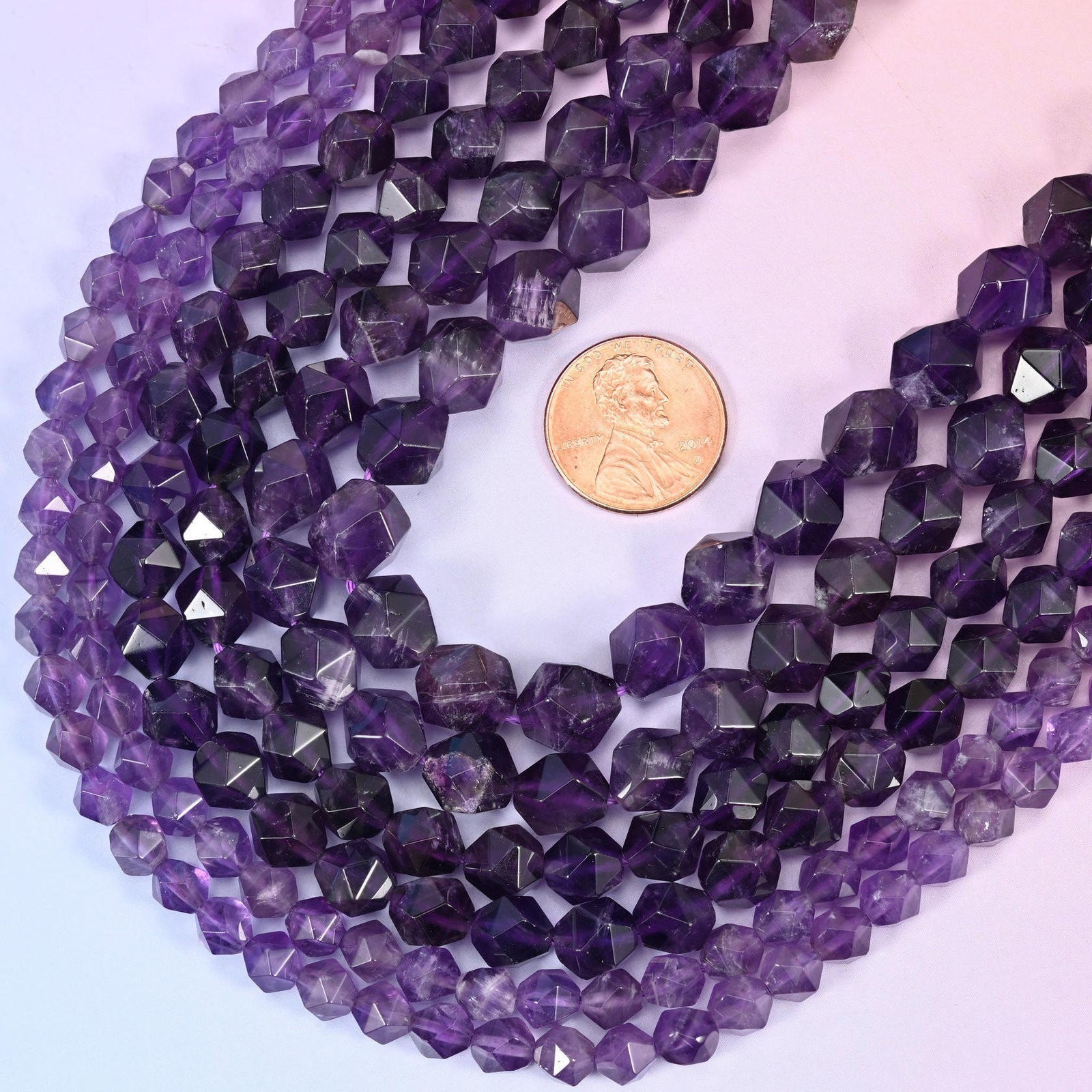 Purple Amethyst Diamond Star Cut Beads 6mm 8mm 10mm 15.5 Inch Strand