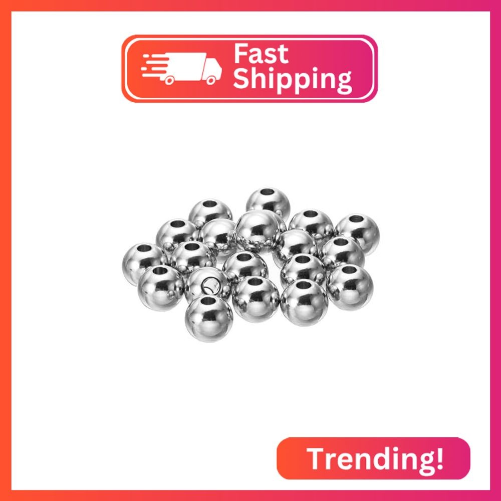 PATIKIL Smooth Round Spacer Beads, 20 Pcs 10mm OD 3mm ID 304 Stainless Steel Loo