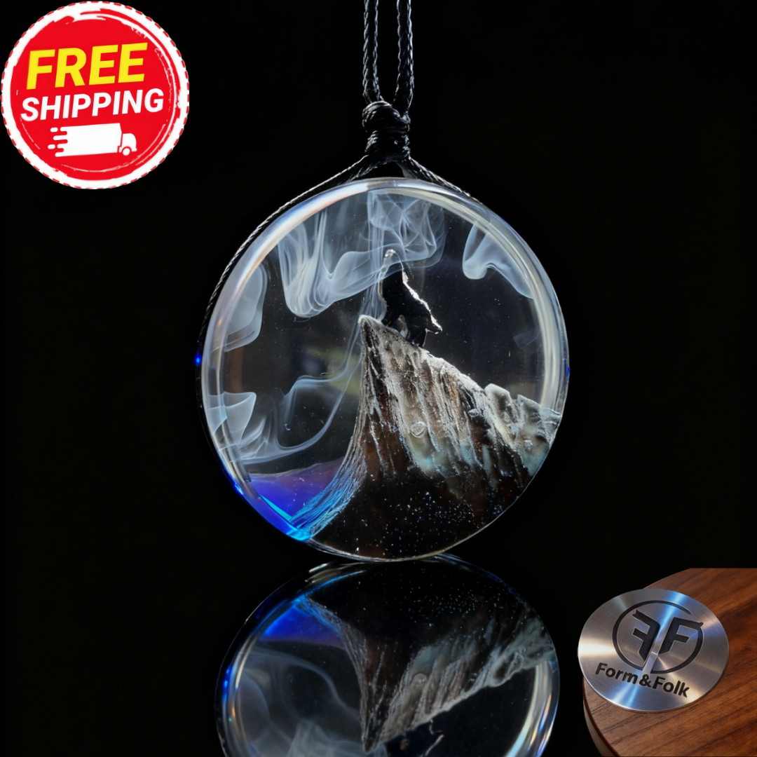 Artic Wolf Luminous Resin Pendant High Quality Handcraft Aurora Wintertime Gift
