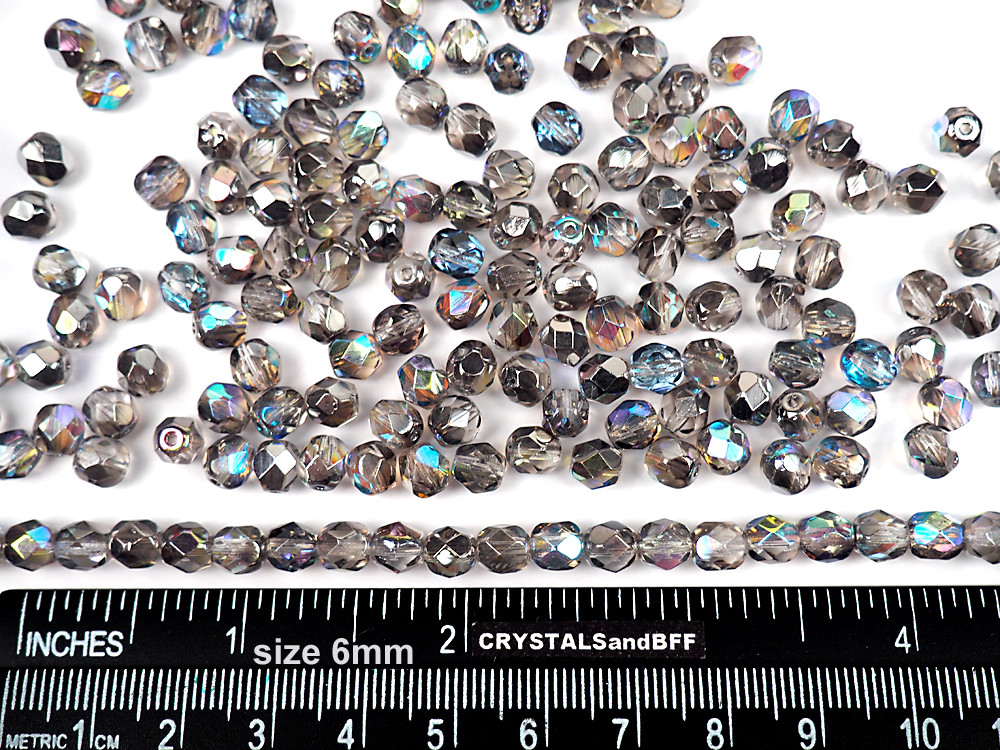300 Preciosa Czech Glass Fire Polished Round Beads 6mm Crystal Graphite Rainbow