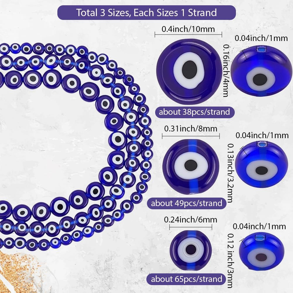 1 Box 3 Styles 6MM 8MM 10MM Dark Blue Evil Eye Lampwork Glass Beads with Holes A