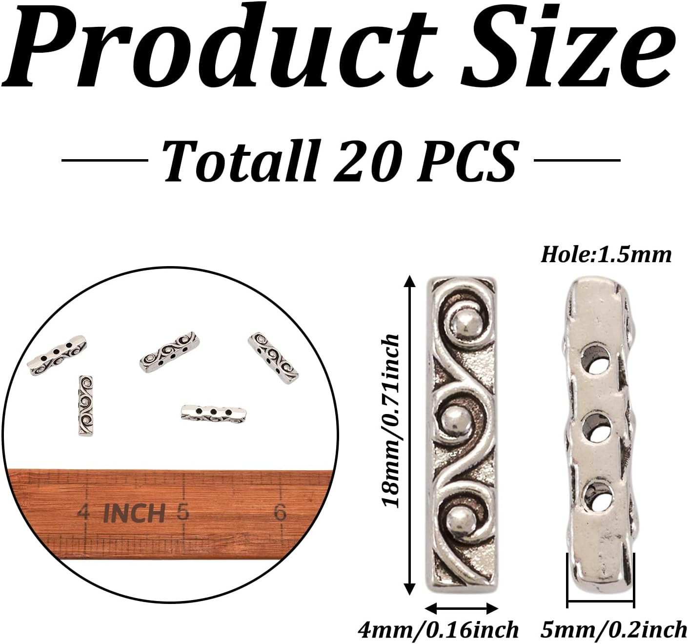 Pandahall 20Pcs Tibetan Style Antique Silver Alloy 3 Holes Rectangle Spacer Bar