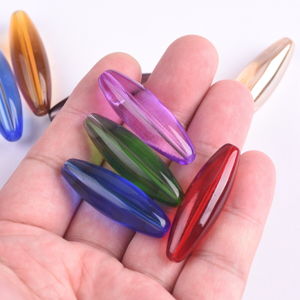5pcs Long Oval Shape 40x12mm Glossy Crystal Glass Loose Beads for Jewelry Making