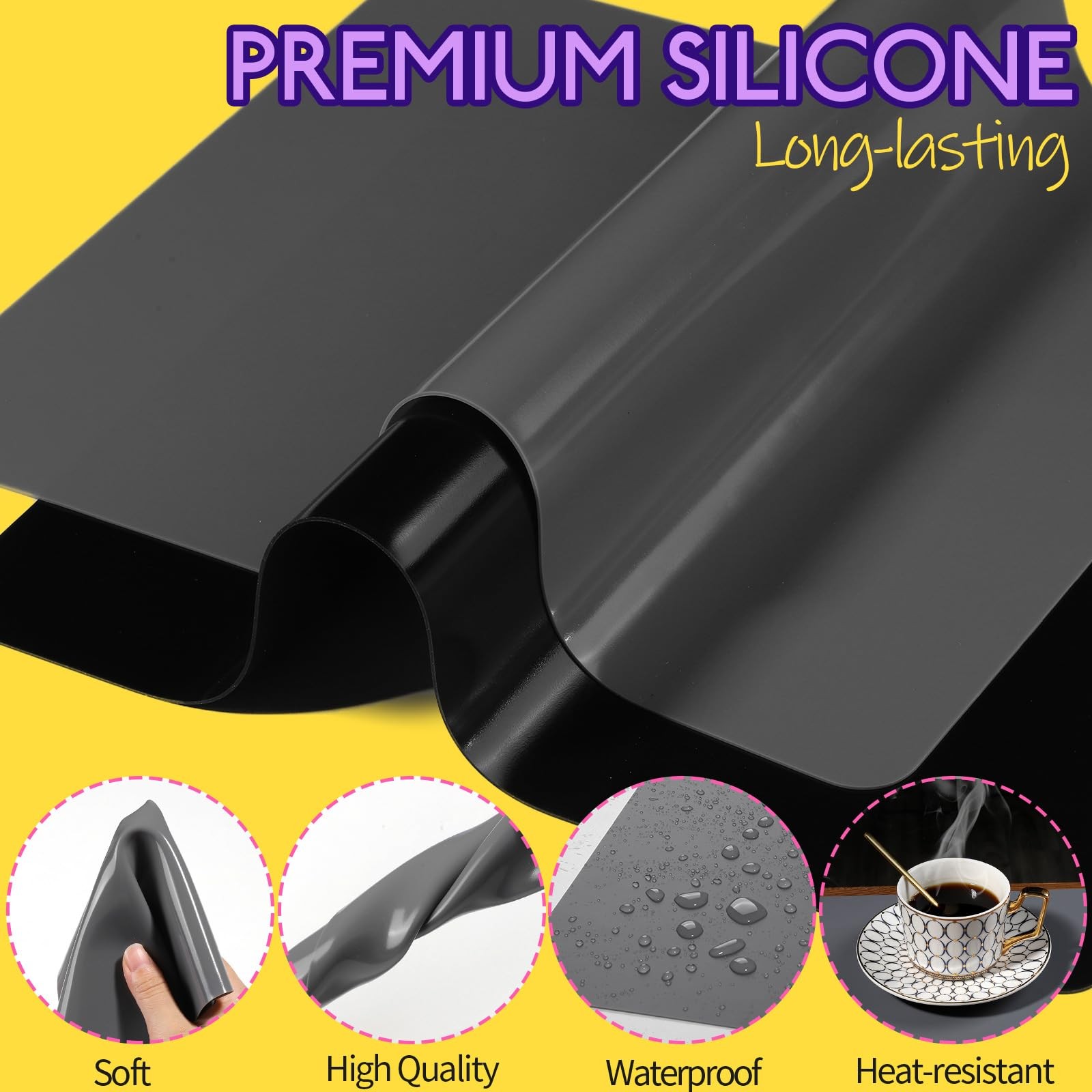 LEOBRO Silicone Mats, 11.69″ x 8.26″ 11.7″ x 8.3″, Dark Gray & Black