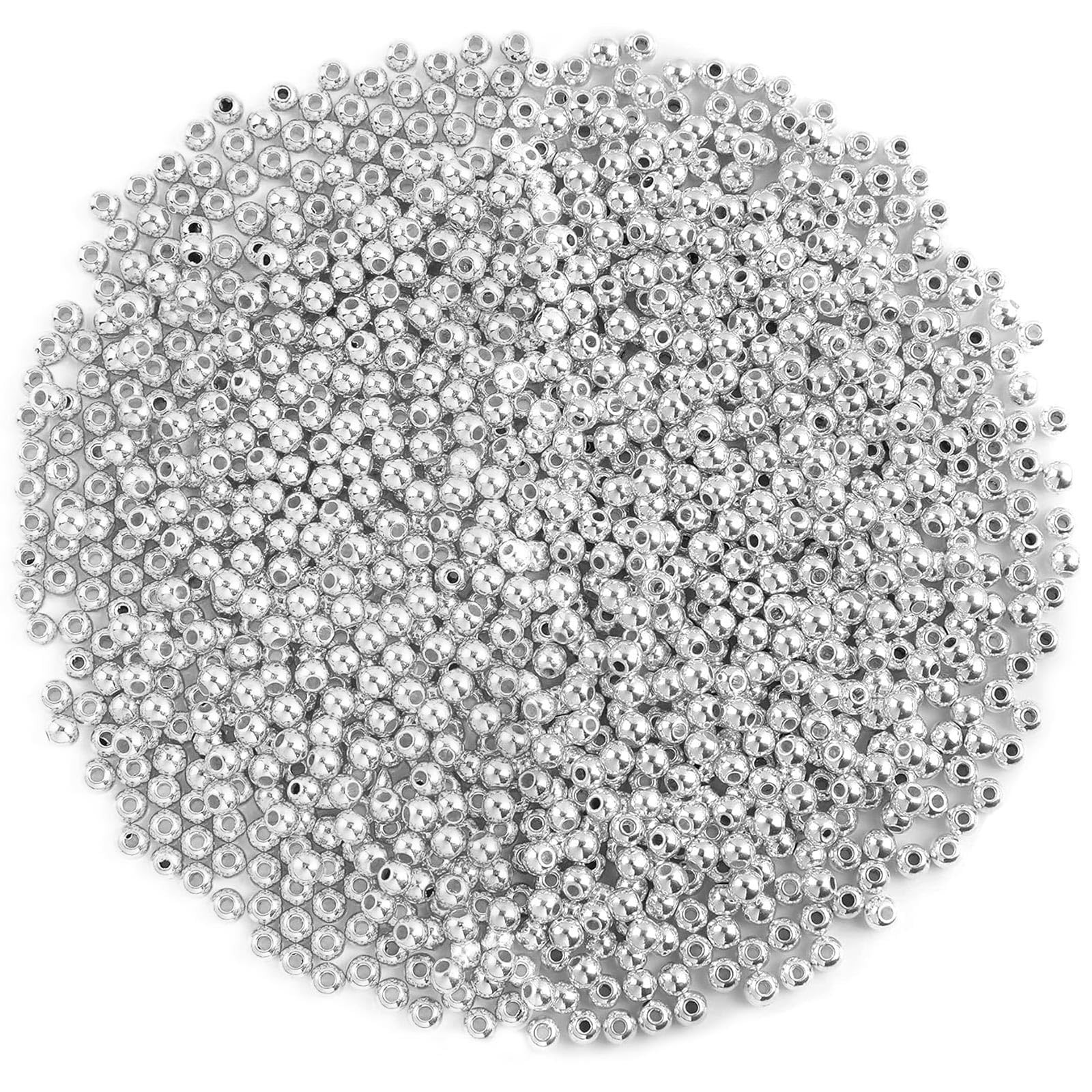 DECYOOL Small Silver Spacer Beads – 1200pcs, 4mm Smooth Round 4mm,