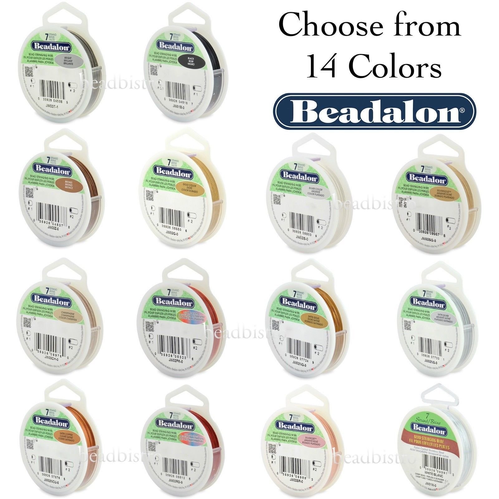 Beadalon 7 STRAND Bead, Gem Stringing Flex Wire (Various Colors + Sizes)