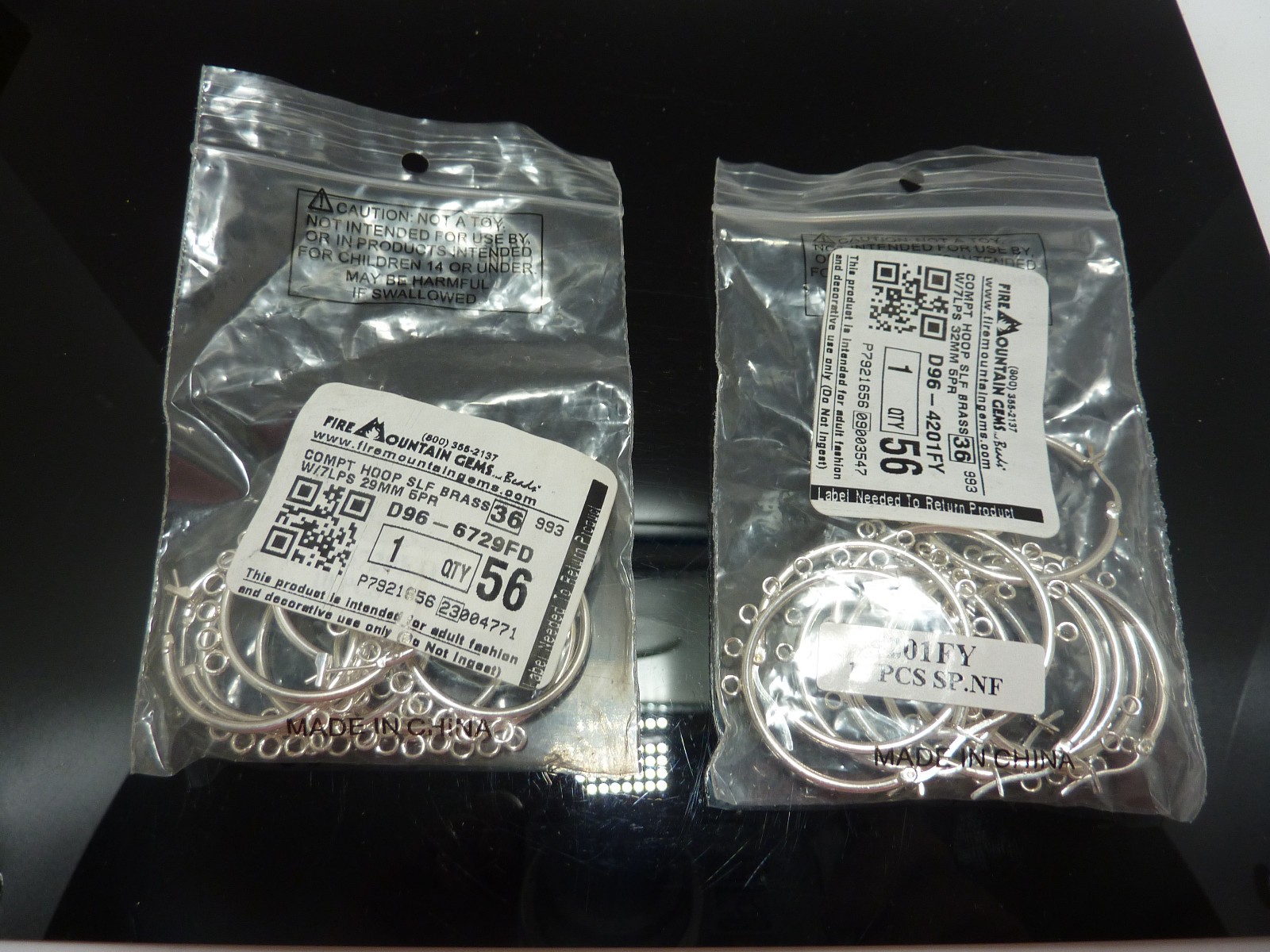 2 X 10PCS FIRE MOUNTAIN GEMS HOOP 29MM 32MM SILVER TONE JEWELRY EARRINGS BRASS