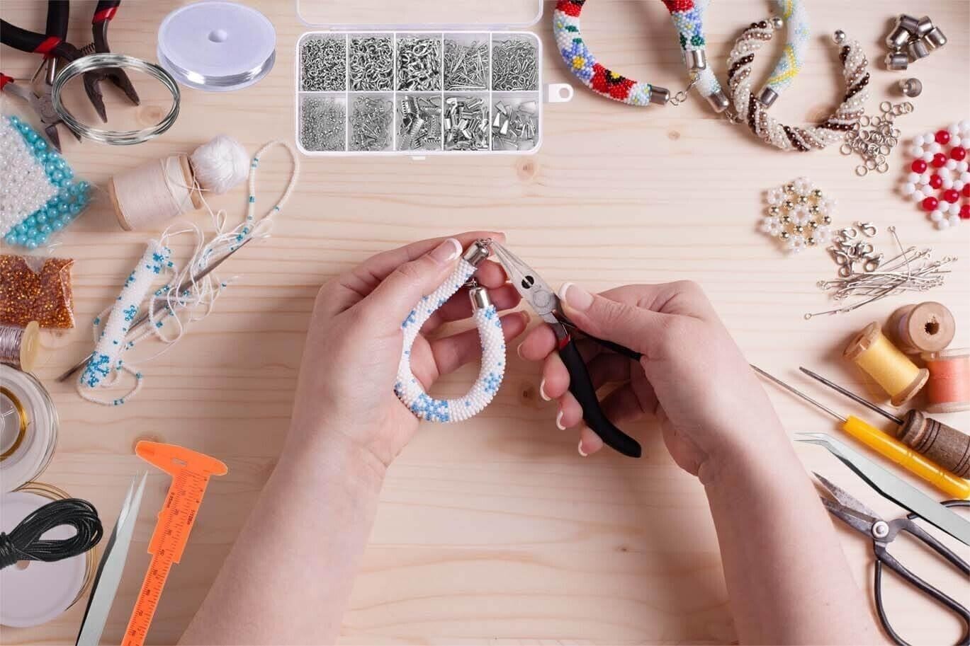 877x Jewelry Making Kit Sterling Silver Findings Wrapping Wire Pliers Tools Set