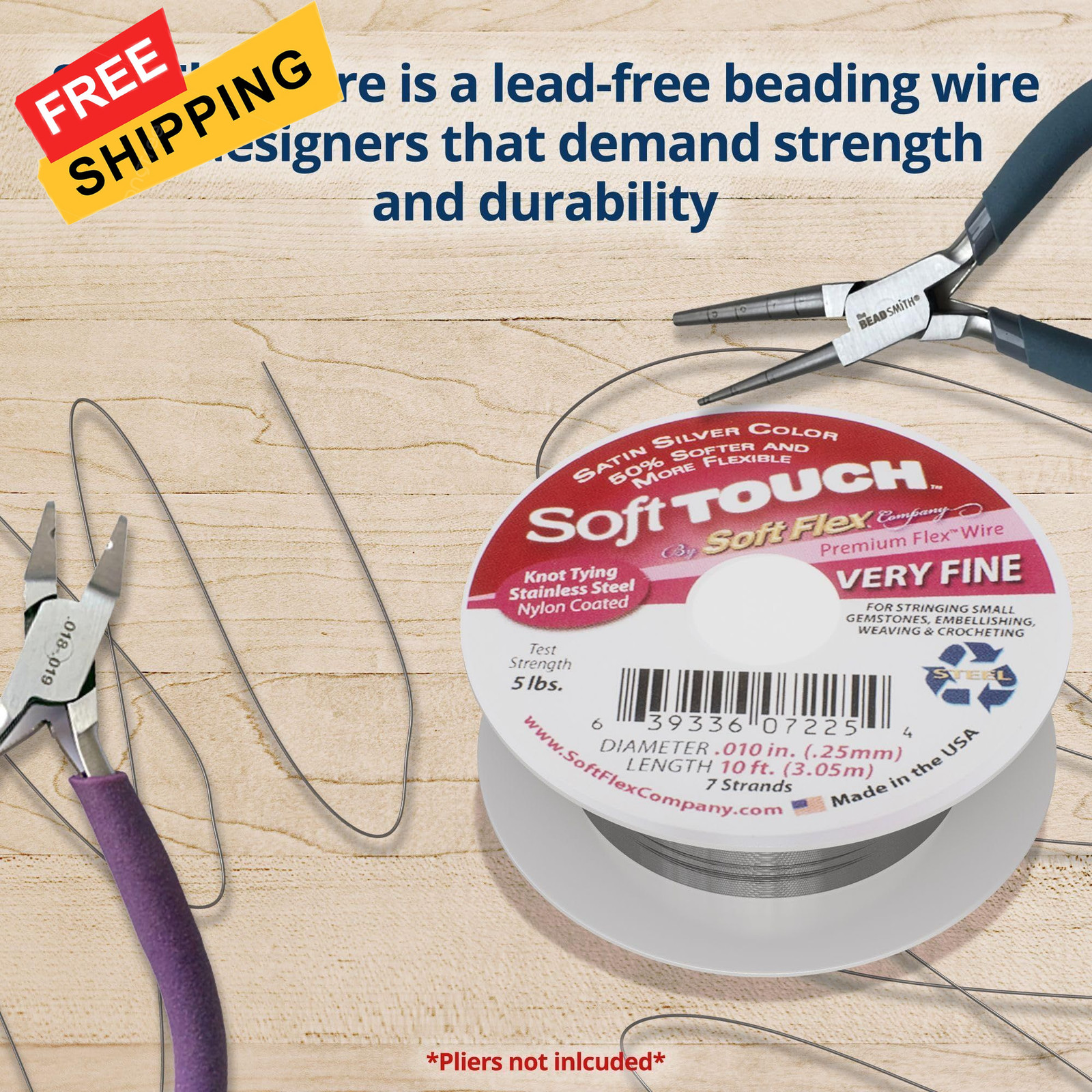 Soft Flex Kink Resistant Beading Wire – Very Fine 0.10 0.1 inches, Silver