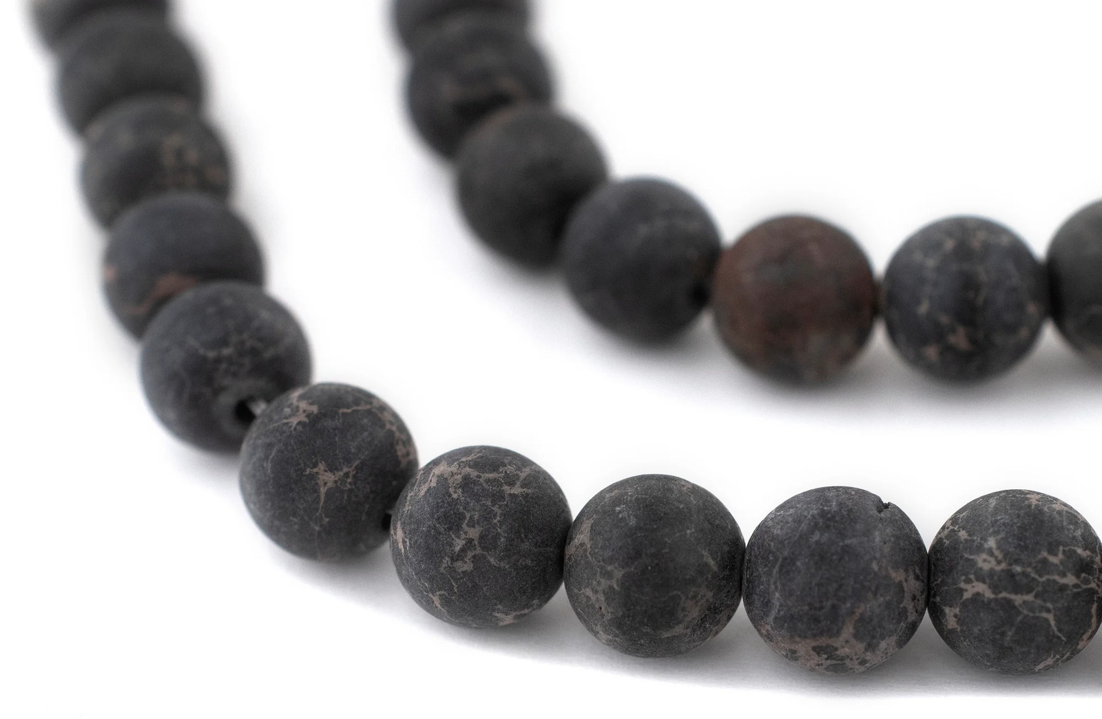 Matte Black Sea Sediment Jasper Beads 10mm Round Gemstone 15 Inch Strand