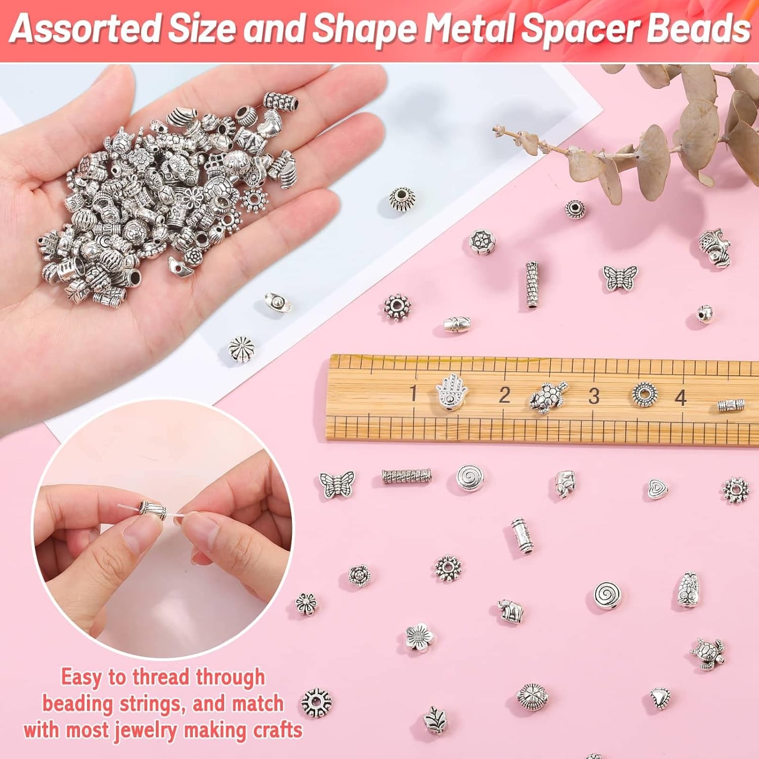 500 Pcs Bracelet Spacer Beads Silver Bulk Random Styles Loose Spacer Metal Charm